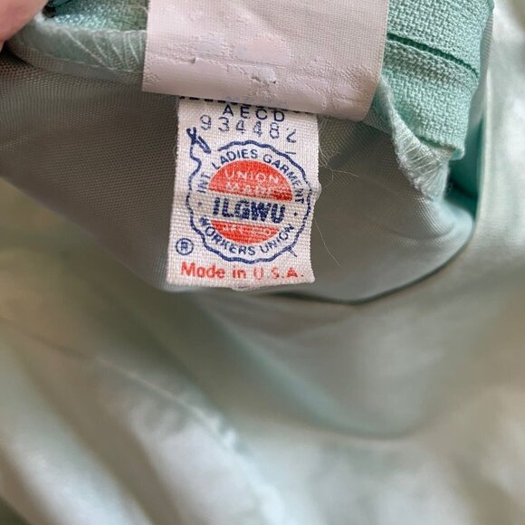 ILGWU Medium Mint Green Full Length Dress Sleeveless Gown With Slit Vintage - Picture 15 of 16